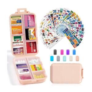 Travel Pill Organizer Box with Medicine Name Labels -Pocket Daily Pharmacy Case